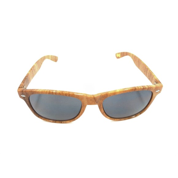 Lemon Lemon Woodgrain Brown Square Sunglasses Gray Lens 140 Designer Men Women - Picture 2 of 12